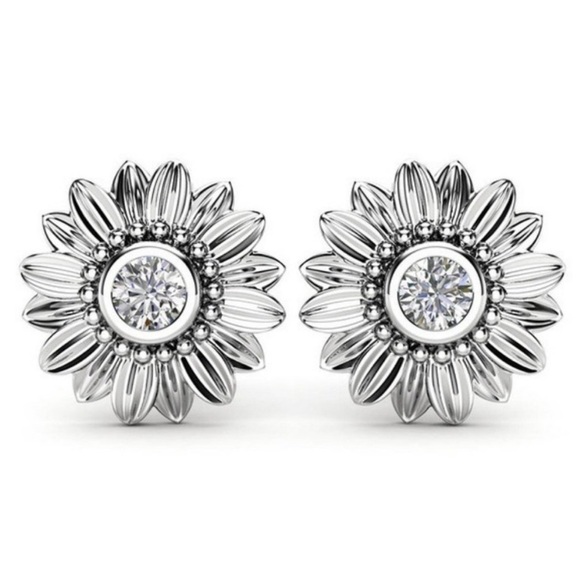 Jewelry - ¥ DIAMOND STERLING SILVER SUNFLOWER STUD EARRINGS